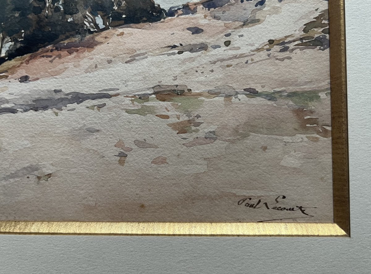 Paul Lecomte (1842-1920) Mortefontaine, les sables blancs, aquarelle signée-photo-2