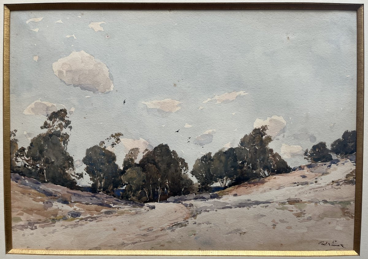 Paul Lecomte (1842-1920) Mortefontaine, les sables blancs, aquarelle signée-photo-4