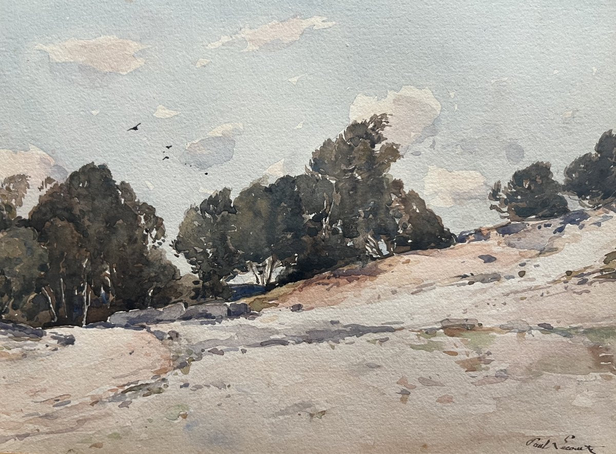 Paul Lecomte (1842-1920) Mortefontaine, les sables blancs, aquarelle signée-photo-5