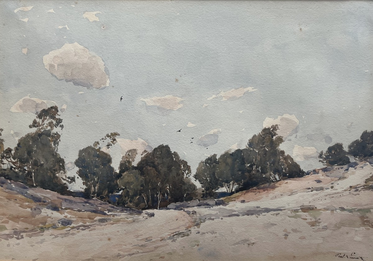 Paul Lecomte (1842-1920) Mortefontaine, les sables blancs, aquarelle signée
