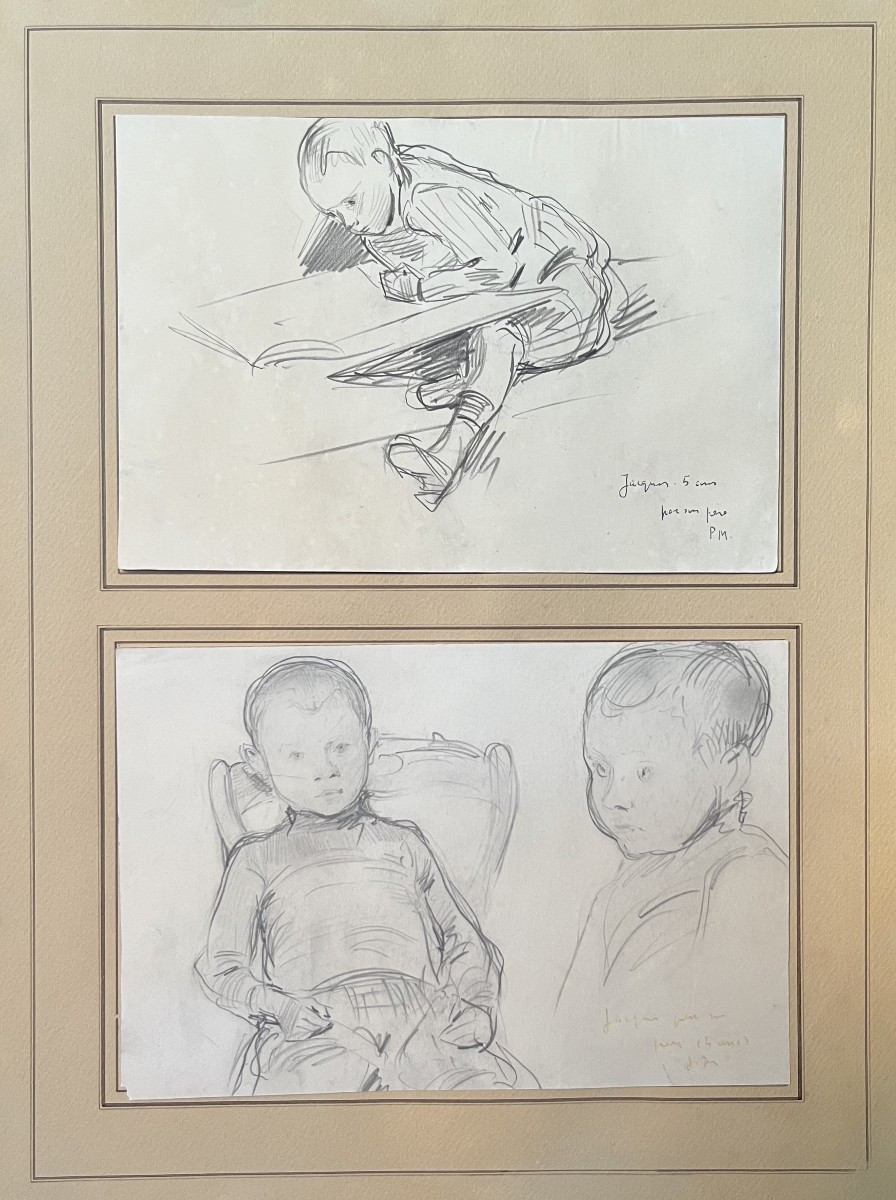 Paul Victor Mathey (1844-1929) Portraits Of His Son Jacques, Two Drawings Signed-photo-3