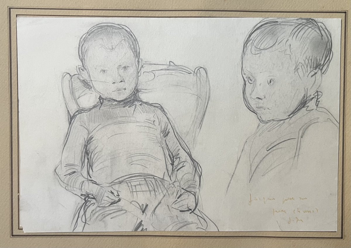Paul Victor Mathey (1844-1929) Portraits Of His Son Jacques, Two Drawings Signed-photo-1