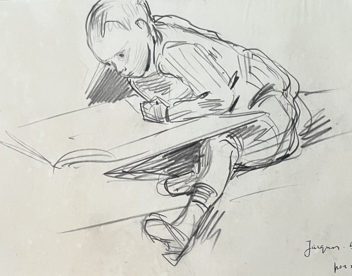 Paul Victor Mathey (1844-1929) Portraits Of His Son Jacques, Two Drawings Signed-photo-4