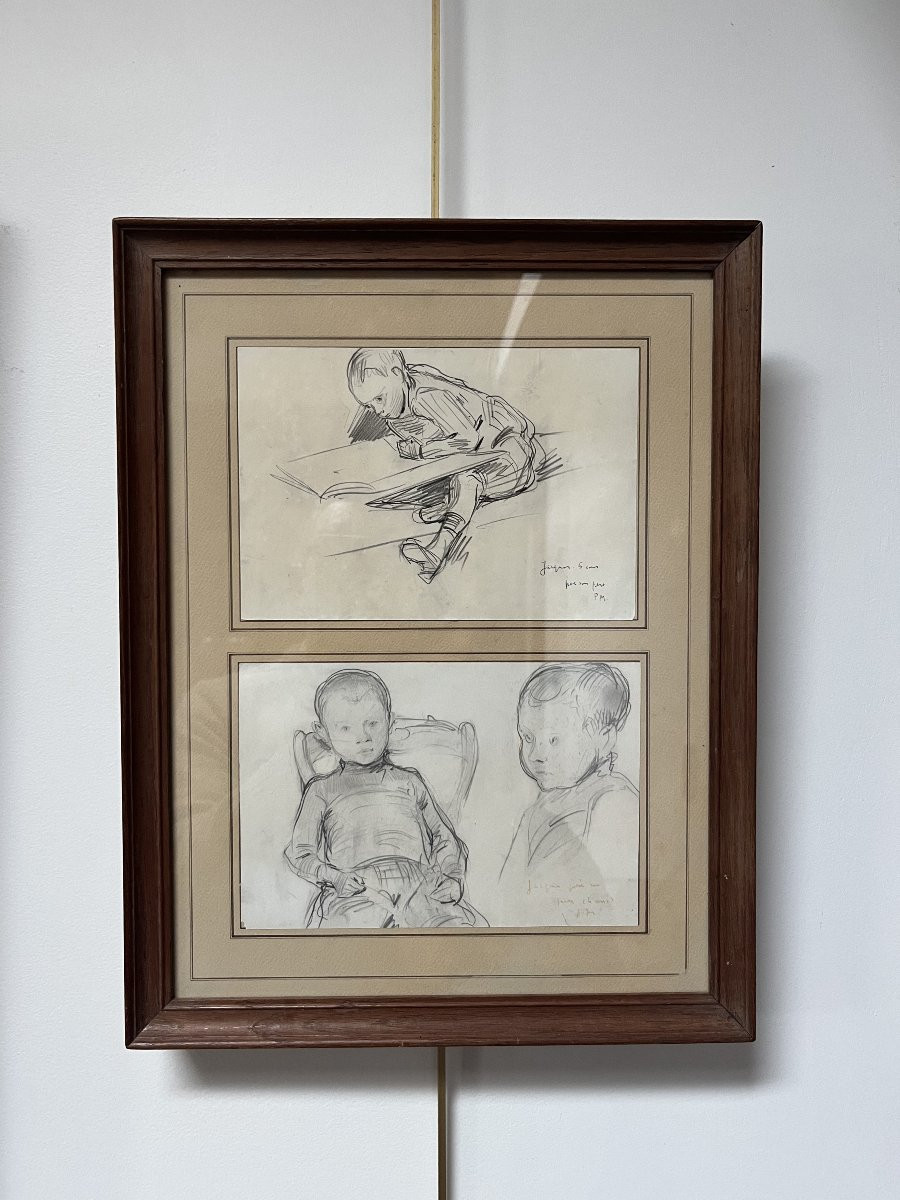 Paul Victor Mathey (1844-1929) Portraits Of His Son Jacques, Two Drawings Signed-photo-5