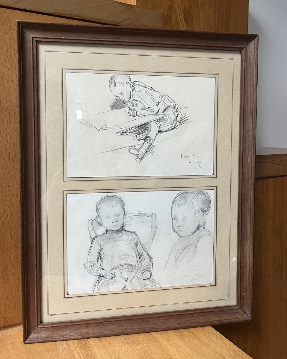 Paul Victor Mathey (1844-1929) Portraits Of His Son Jacques, Two Drawings Signed-photo-6