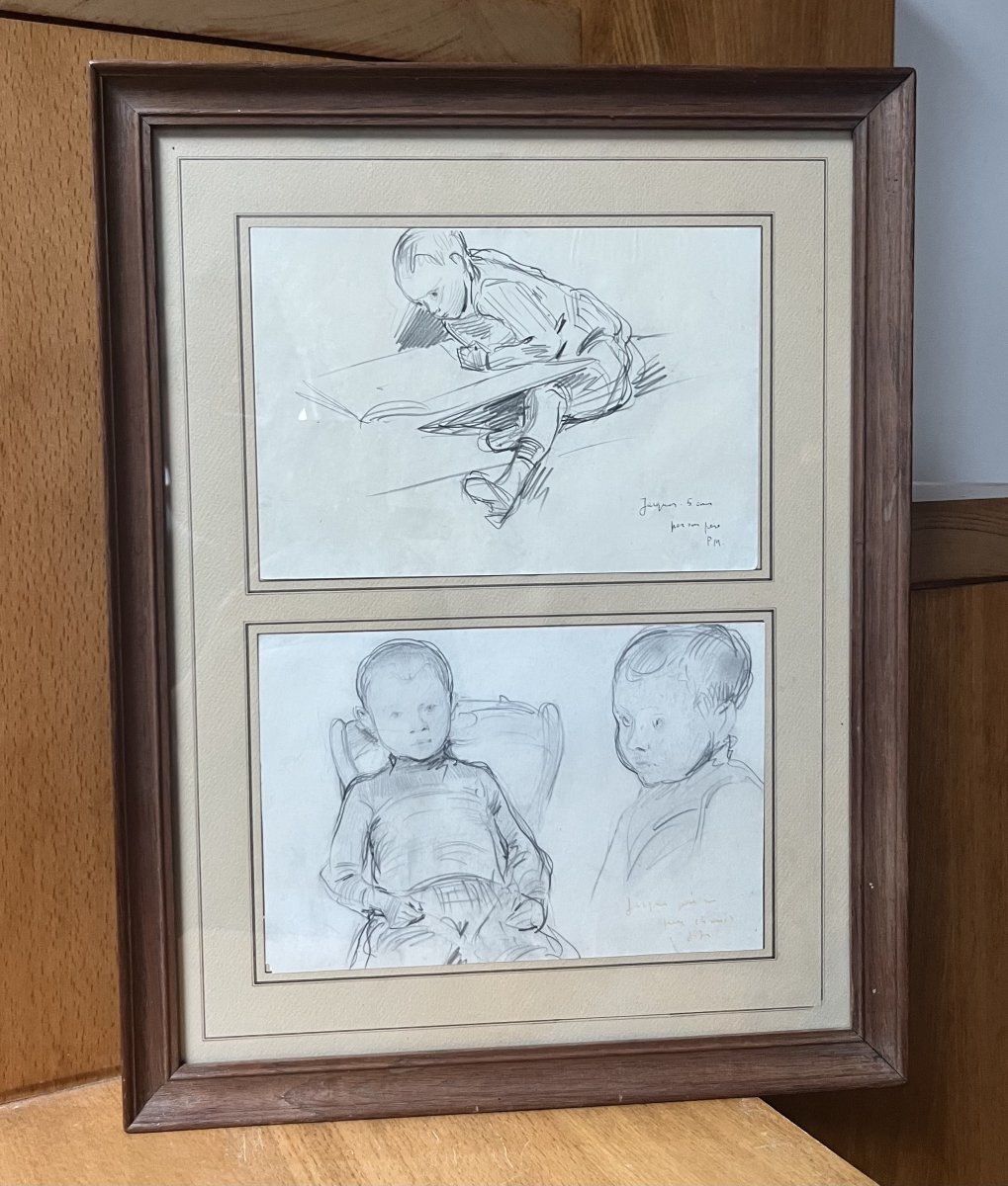 Paul Victor Mathey (1844-1929) Portraits Of His Son Jacques, Two Drawings Signed-photo-7