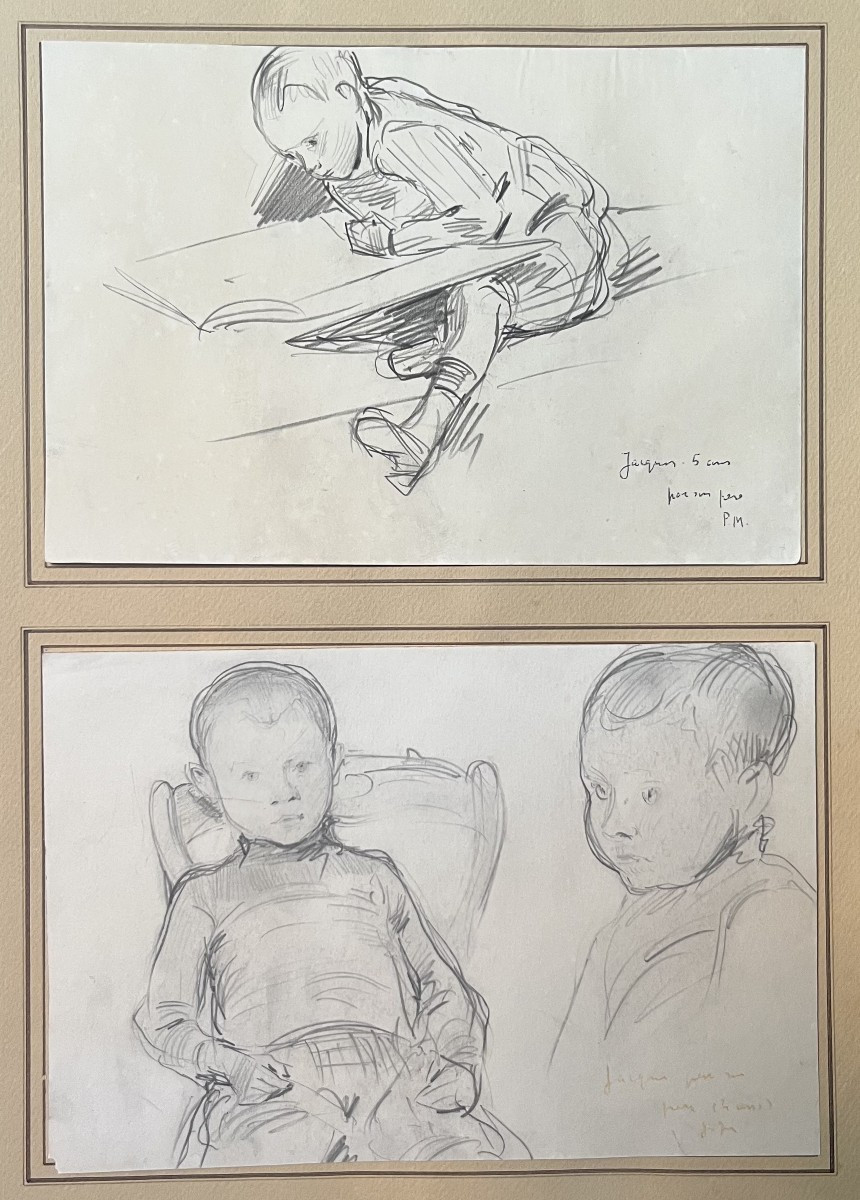 Paul Victor Mathey (1844-1929) Portraits Of His Son Jacques, Two Drawings Signed