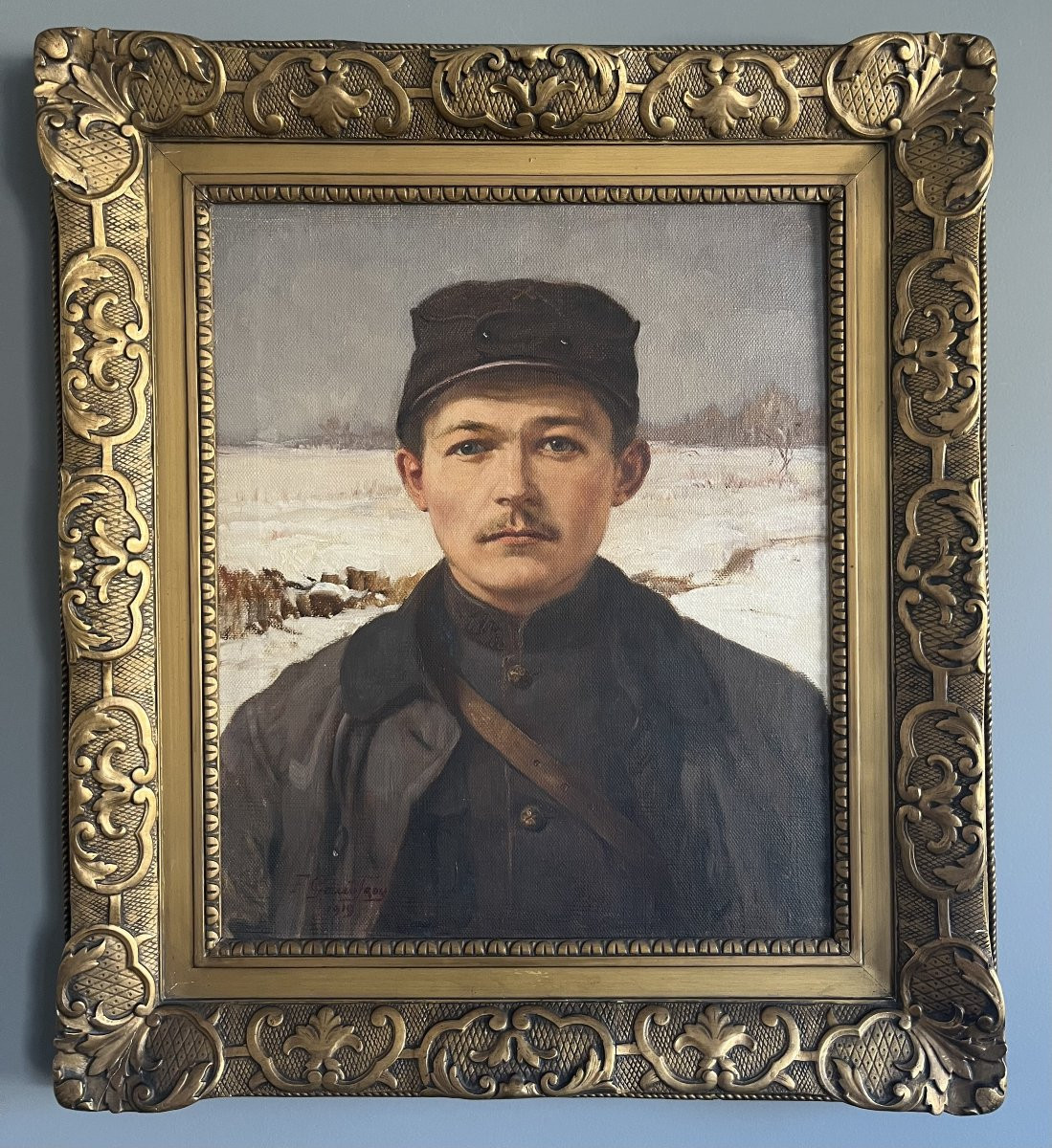 Fernand Gaudfroy (1885-1964) Portrait d'un soldat en hiver, 1919, huile sur toile, signée-photo-2