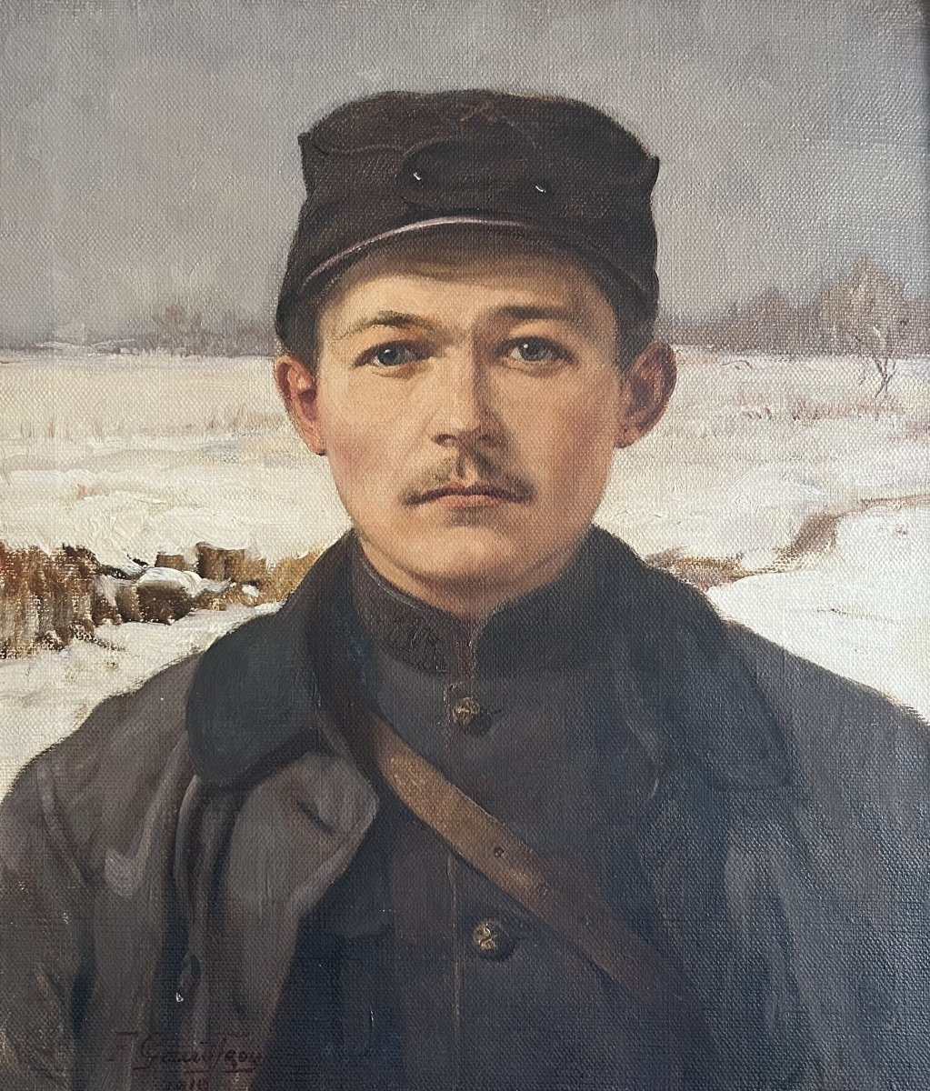 Fernand Gaudfroy (1885-1964) Portrait d'un soldat en hiver, 1919, huile sur toile, signée-photo-3