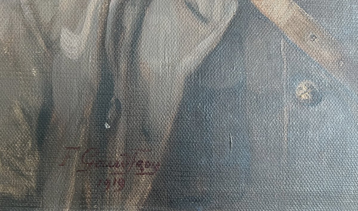 Fernand Gaudfroy (1885-1964) Portrait d'un soldat en hiver, 1919, huile sur toile, signée-photo-4
