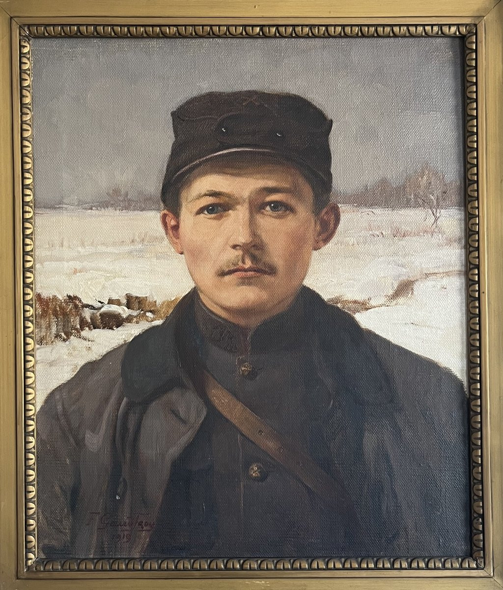 Fernand Gaudfroy (1885-1964) Portrait d'un soldat en hiver, 1919, huile sur toile, signée-photo-3