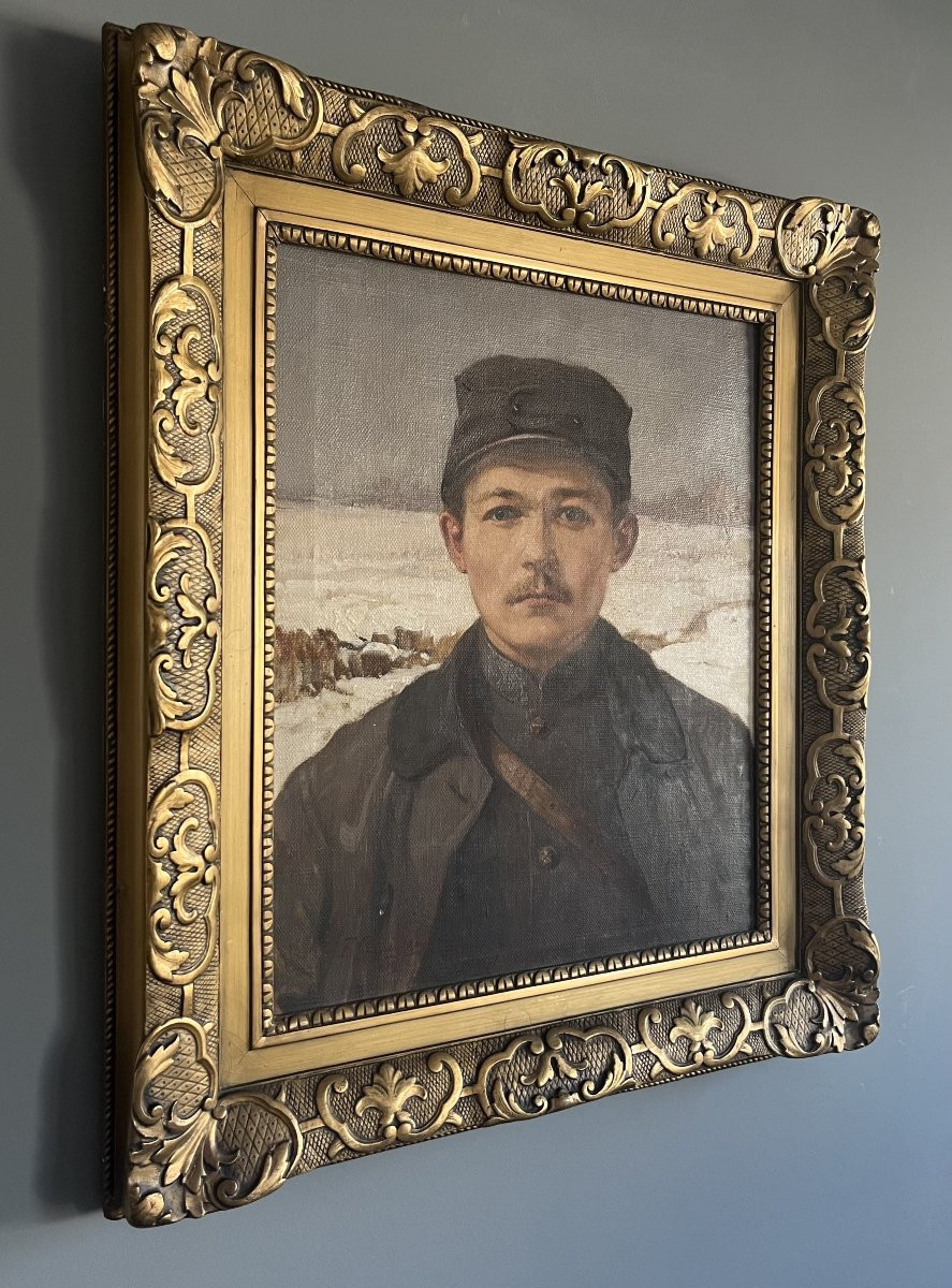 Fernand Gaudfroy (1885-1964) Portrait d'un soldat en hiver, 1919, huile sur toile, signée-photo-4