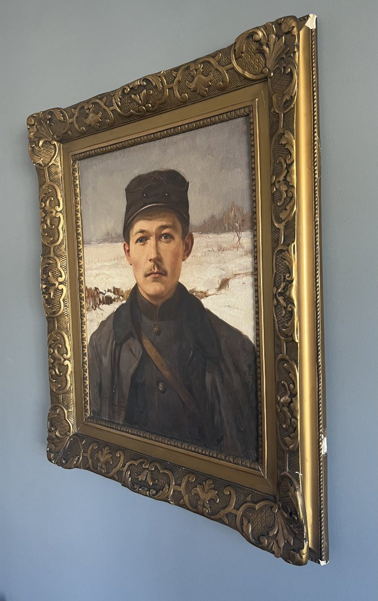 Fernand Gaudfroy (1885-1964) Portrait d'un soldat en hiver, 1919, huile sur toile, signée-photo-5