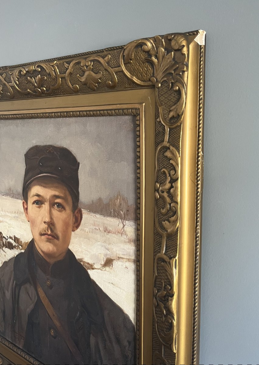 Fernand Gaudfroy (1885-1964) Portrait d'un soldat en hiver, 1919, huile sur toile, signée-photo-6