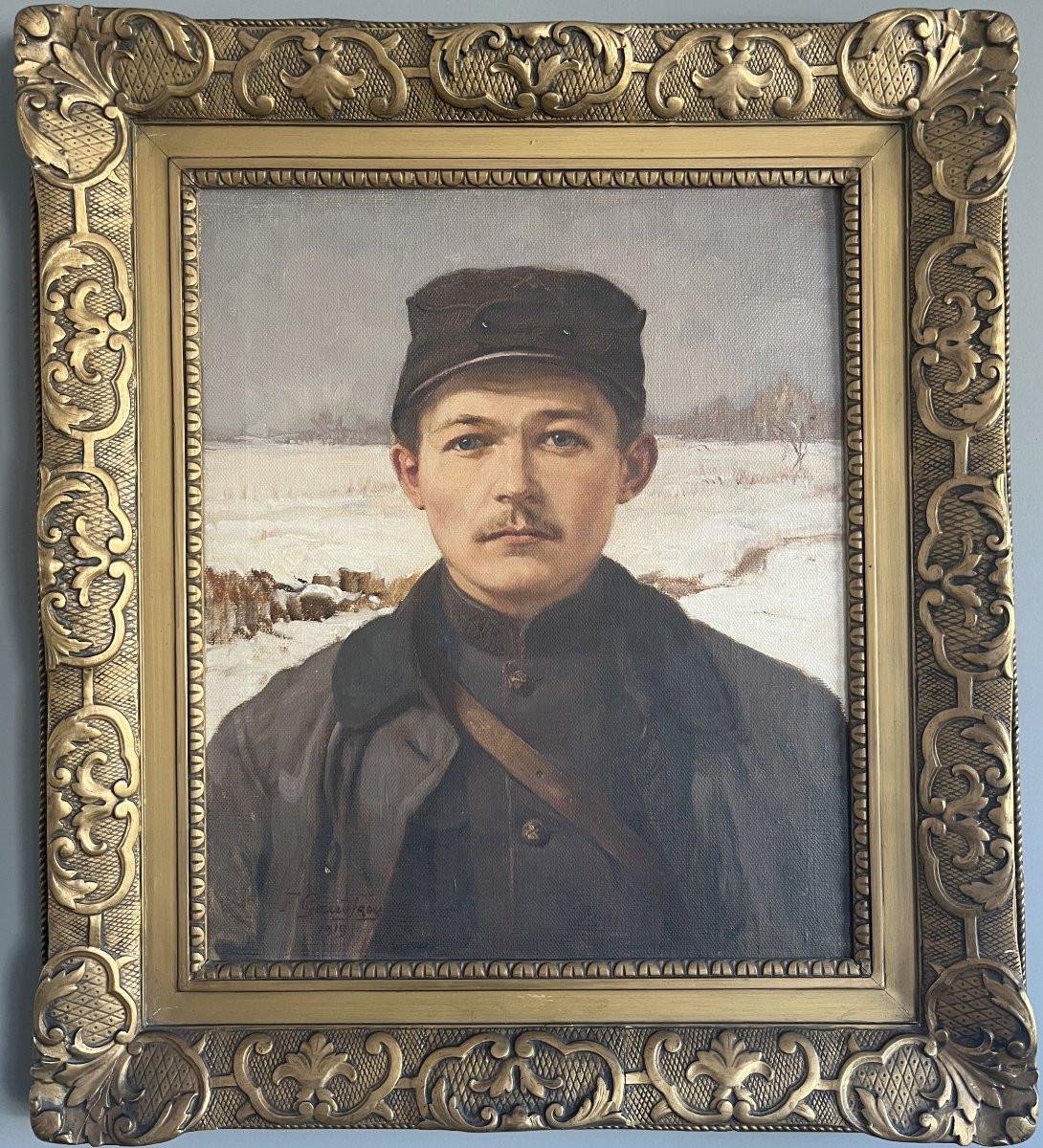Fernand Gaudfroy (1885-1964) Portrait d'un soldat en hiver, 1919, huile sur toile, signée-photo-8