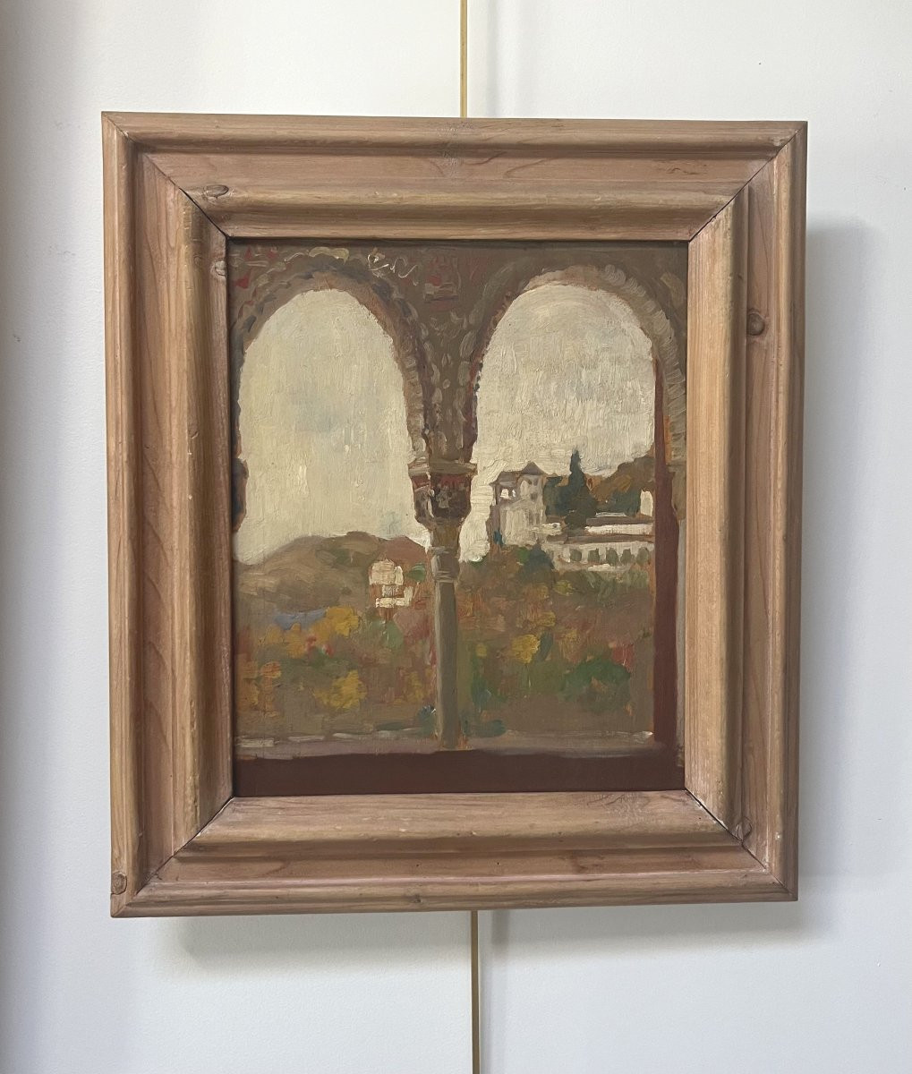 James Kerr-lawson (1864-1939) View Of The Alhambra, Granada, Oil On Panel-photo-3