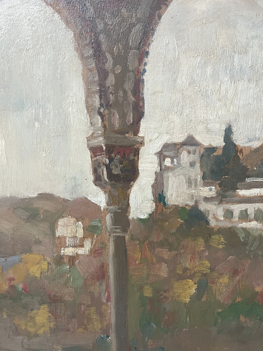 James Kerr-lawson (1864-1939) View Of The Alhambra, Granada, Oil On Panel-photo-2