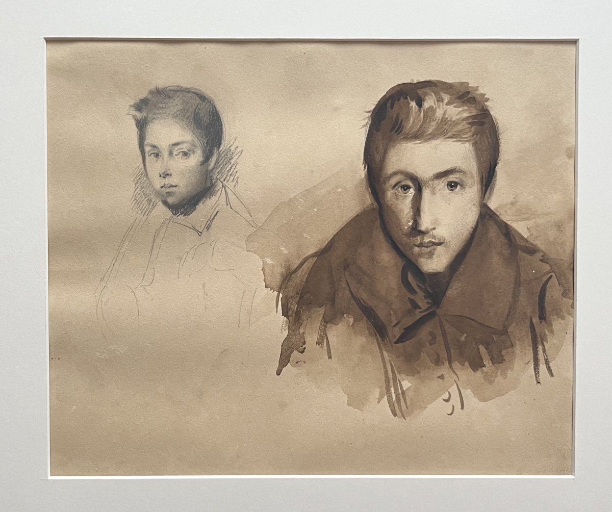 École romantique française, Portraits de jeunes hommes, dessin double face-photo-4