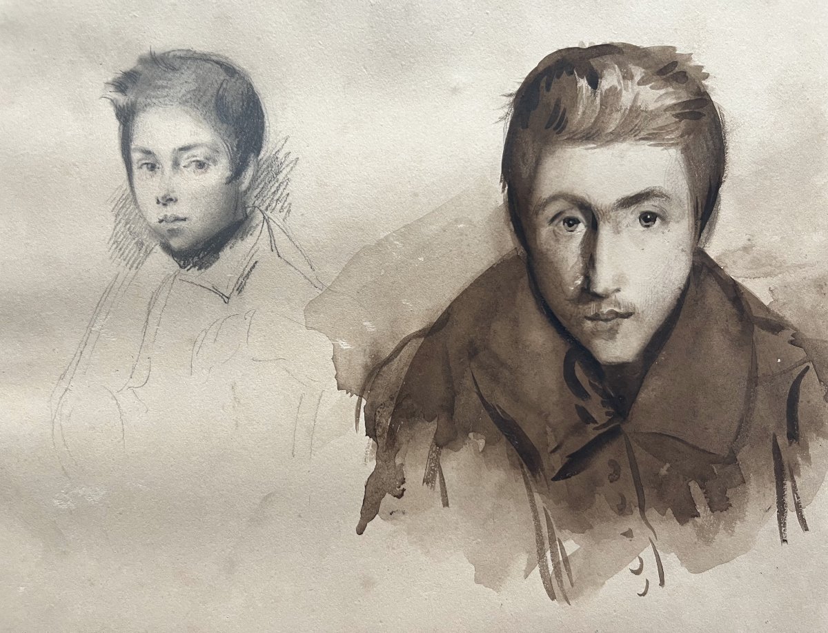 École romantique française, Portraits de jeunes hommes, dessin double face