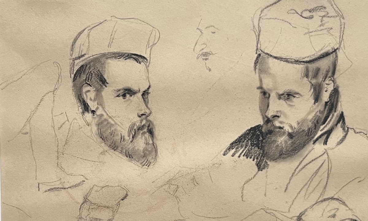 École romantique française, Portraits de jeunes hommes et autres études, dessin-photo-1