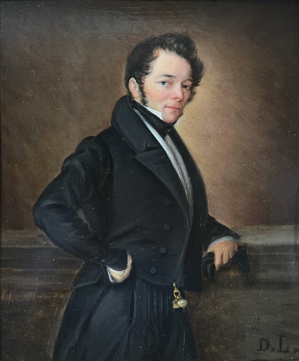 French School, Circa 1840, Portrait d'Un Homme De Qualité, Oil On Wood, Monogrammed-photo-2