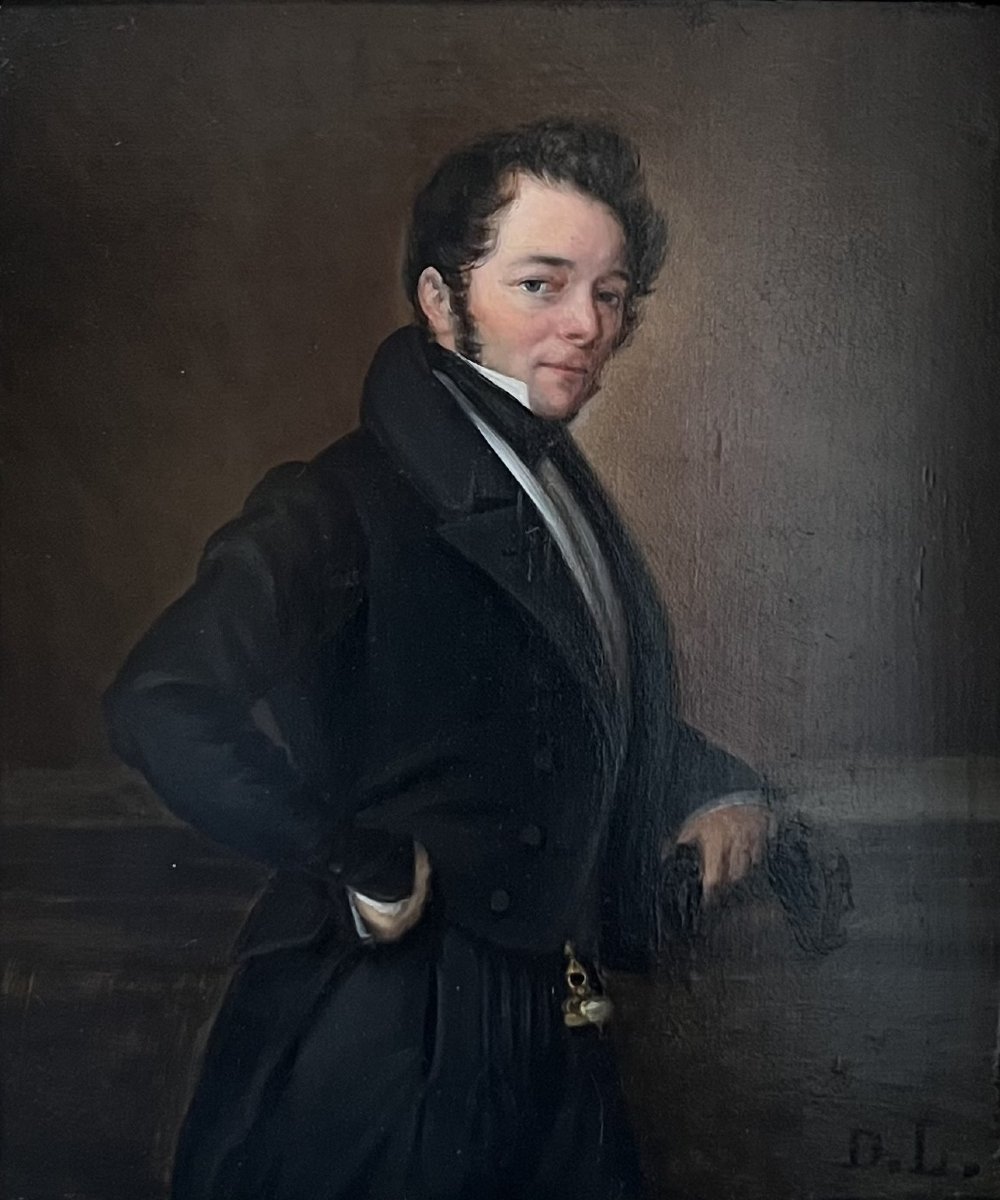 French School, Circa 1840, Portrait d'Un Homme De Qualité, Oil On Wood, Monogrammed-photo-3
