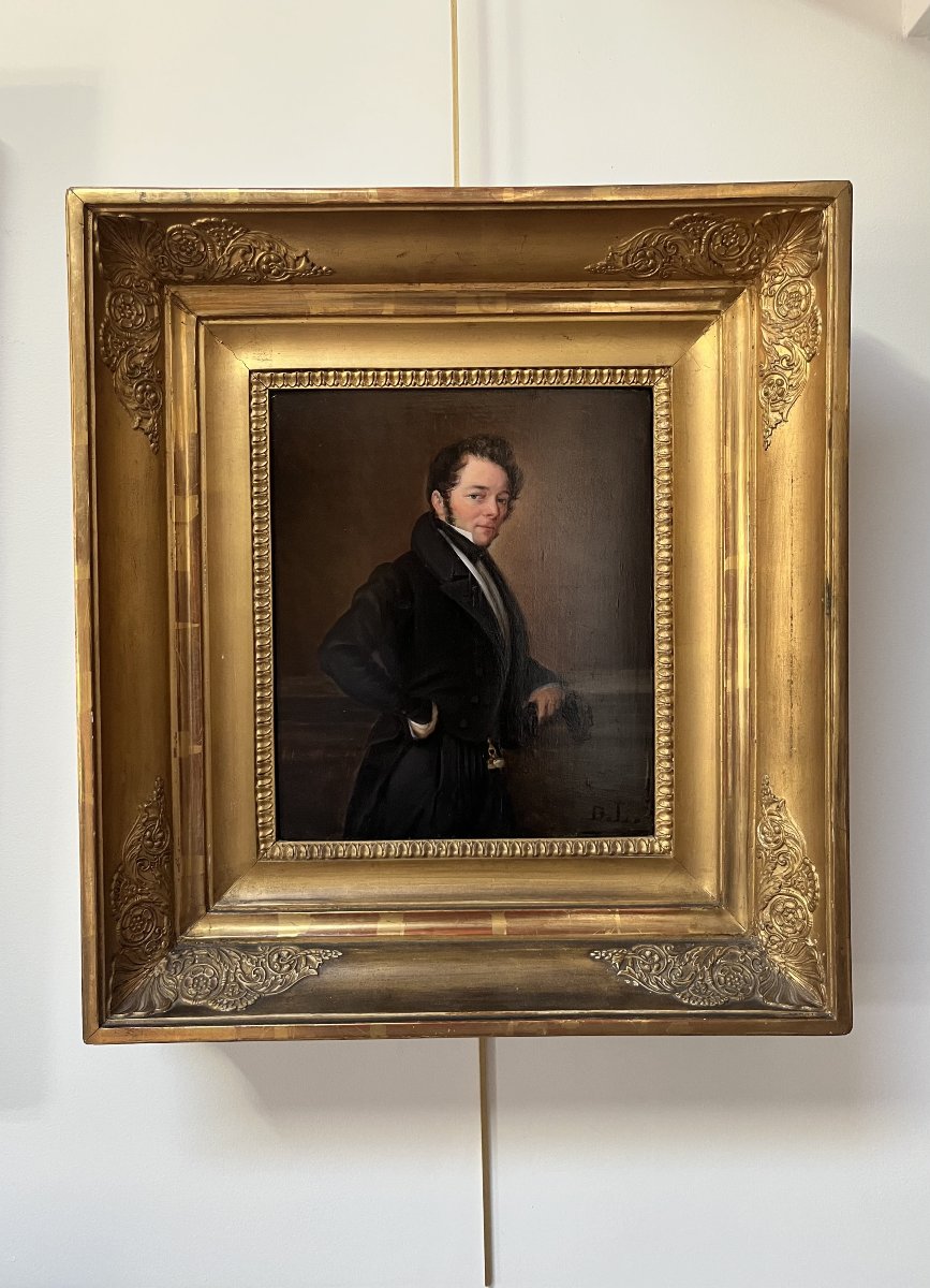 French School, Circa 1840, Portrait d'Un Homme De Qualité, Oil On Wood, Monogrammed-photo-4