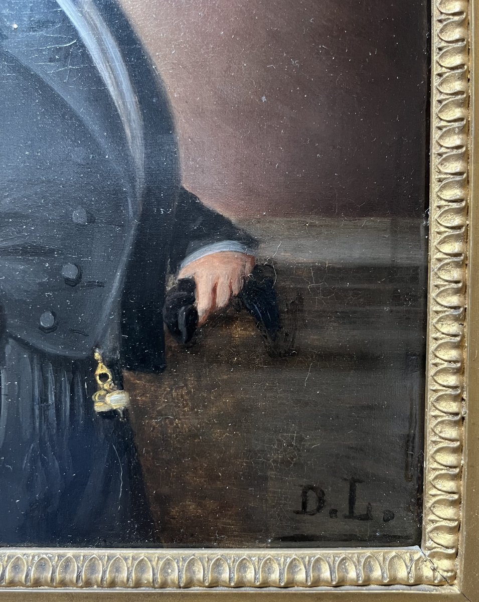 French School, Circa 1840, Portrait d'Un Homme De Qualité, Oil On Wood, Monogrammed-photo-1