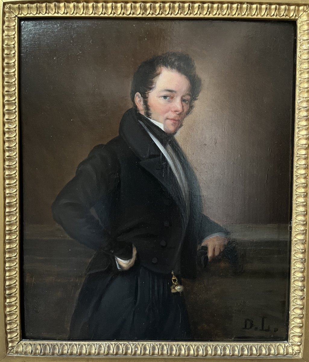 French School, Circa 1840, Portrait d'Un Homme De Qualité, Oil On Wood, Monogrammed-photo-3