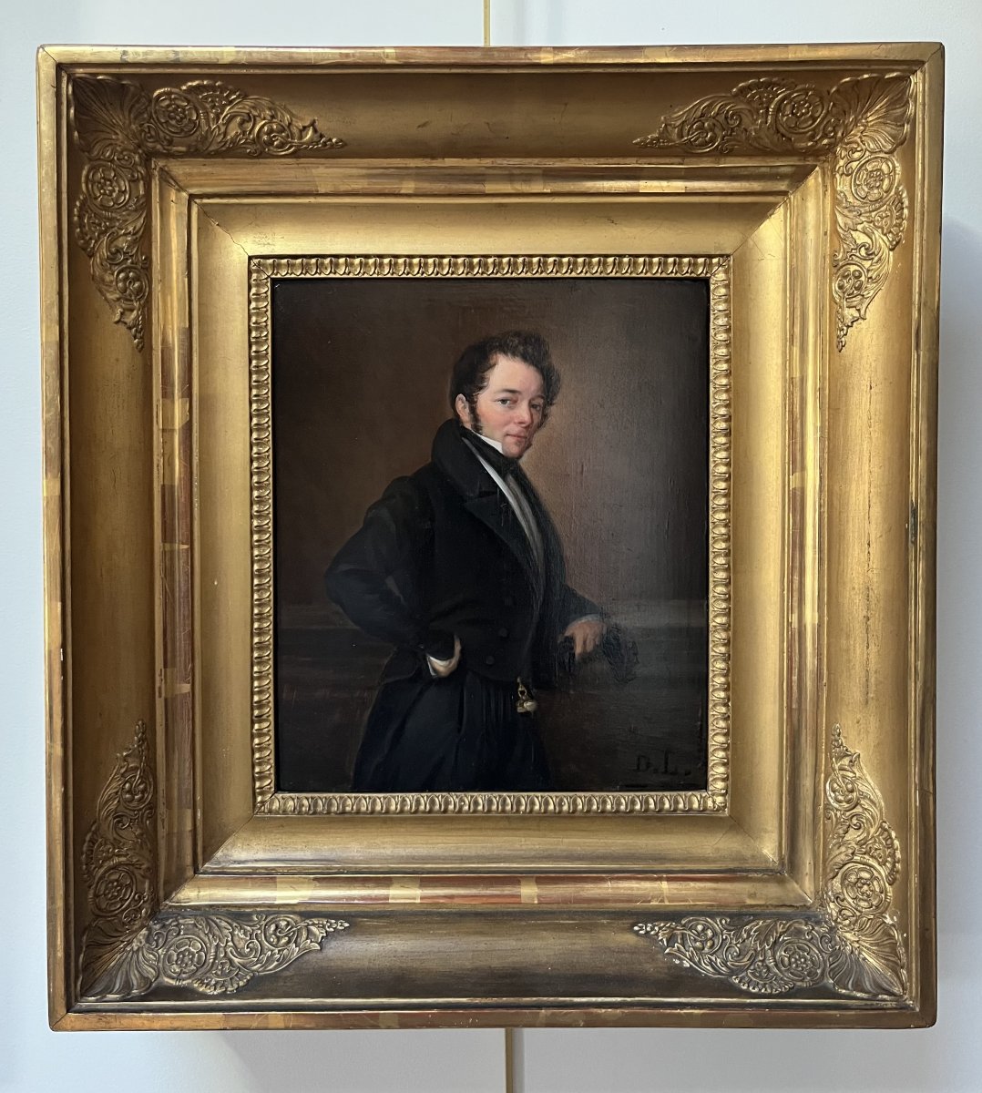 French School, Circa 1840, Portrait d'Un Homme De Qualité, Oil On Wood, Monogrammed-photo-4
