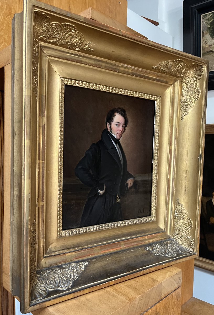French School, Circa 1840, Portrait d'Un Homme De Qualité, Oil On Wood, Monogrammed-photo-5