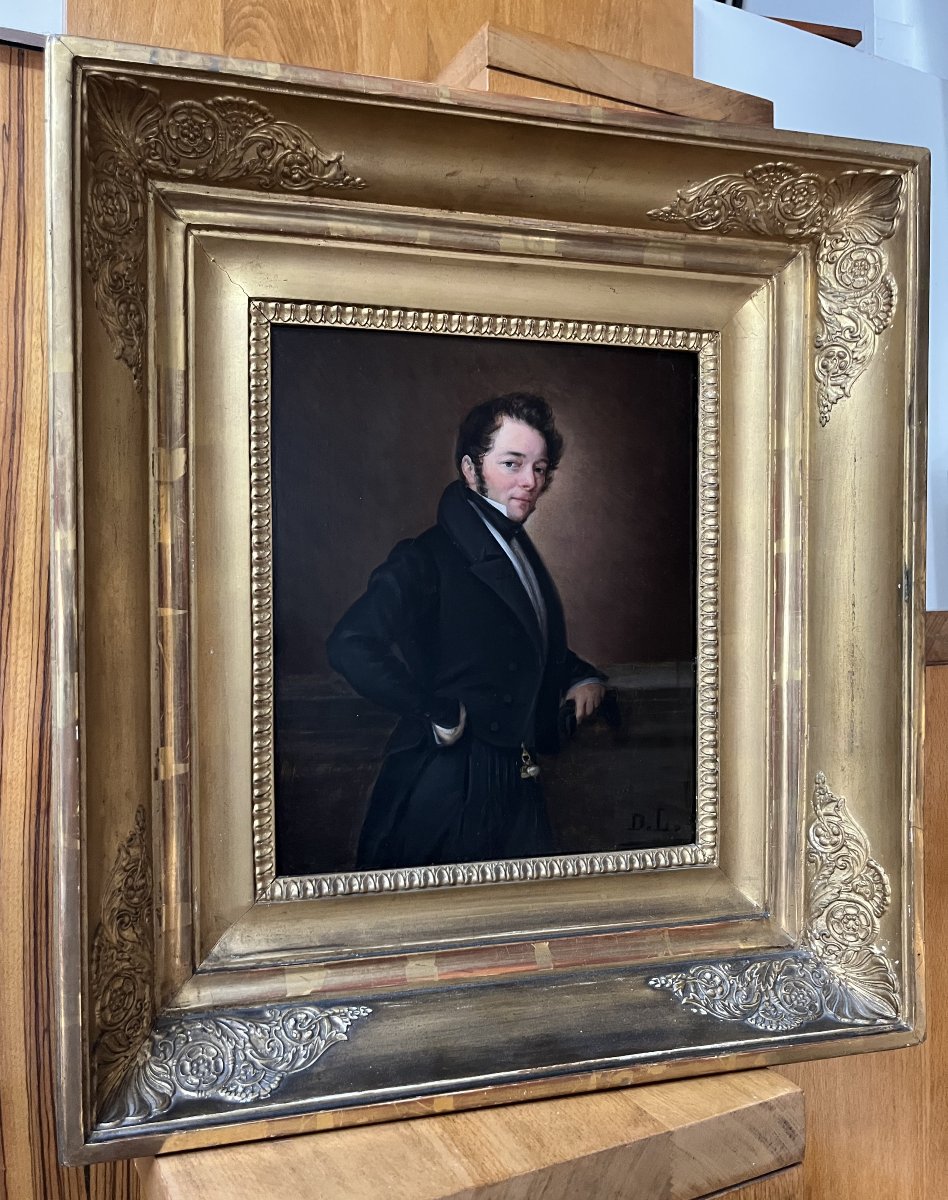 French School, Circa 1840, Portrait d'Un Homme De Qualité, Oil On Wood, Monogrammed-photo-7