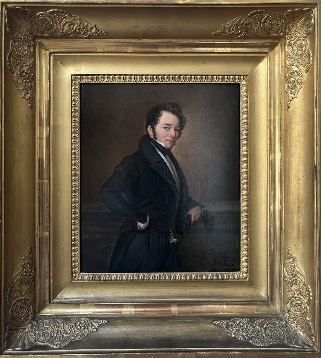 French School, Circa 1840, Portrait d'Un Homme De Qualité, Oil On Wood, Monogrammed