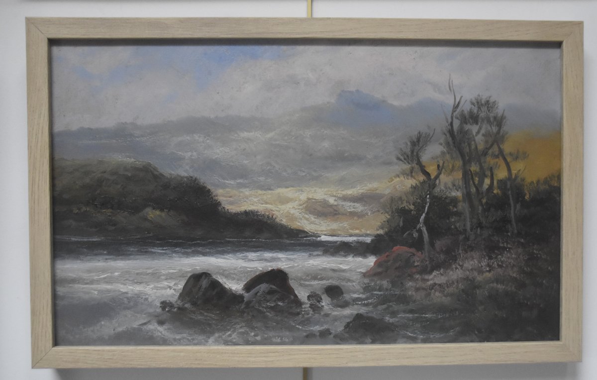 French School End Of 19th Century, Landscape By The River, Oil On Paper-photo-2