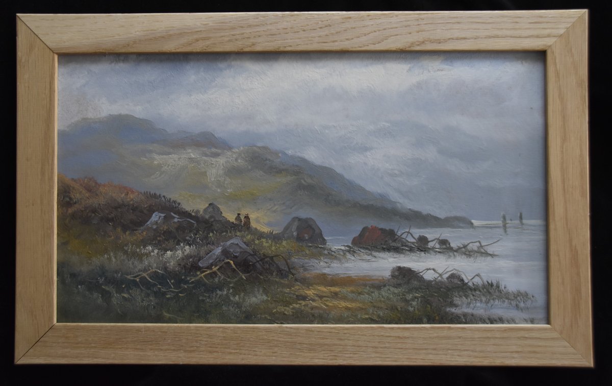 French School 19th Century, Misty Coastal Landscape,  Oil On Paper,-photo-4