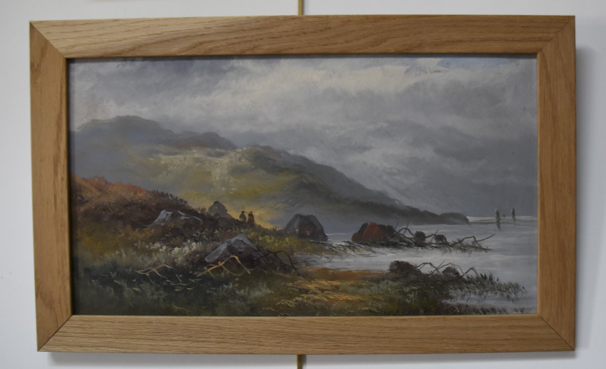 French School 19th Century, Misty Coastal Landscape,  Oil On Paper,-photo-1