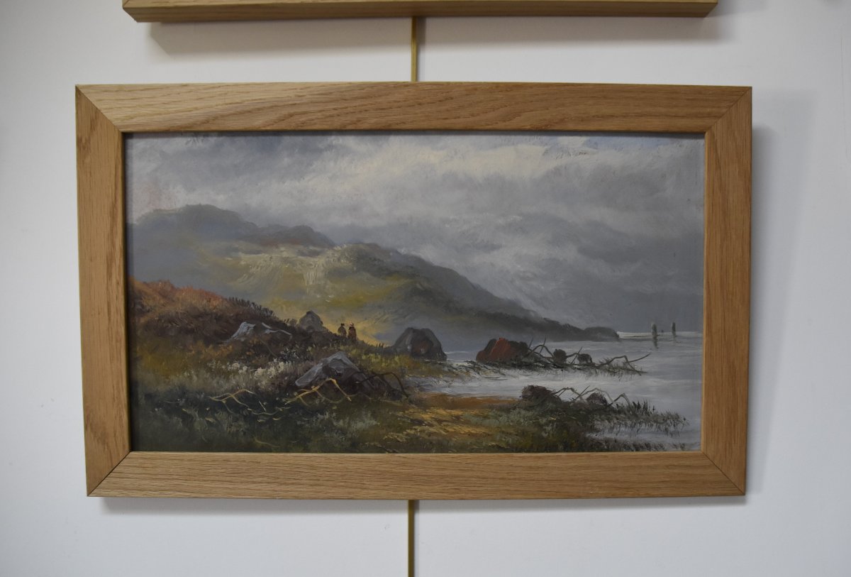 French School 19th Century, Misty Coastal Landscape,  Oil On Paper,-photo-2