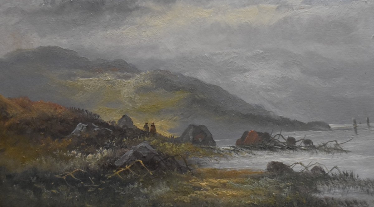 French School 19th Century, Misty Coastal Landscape,  Oil On Paper,