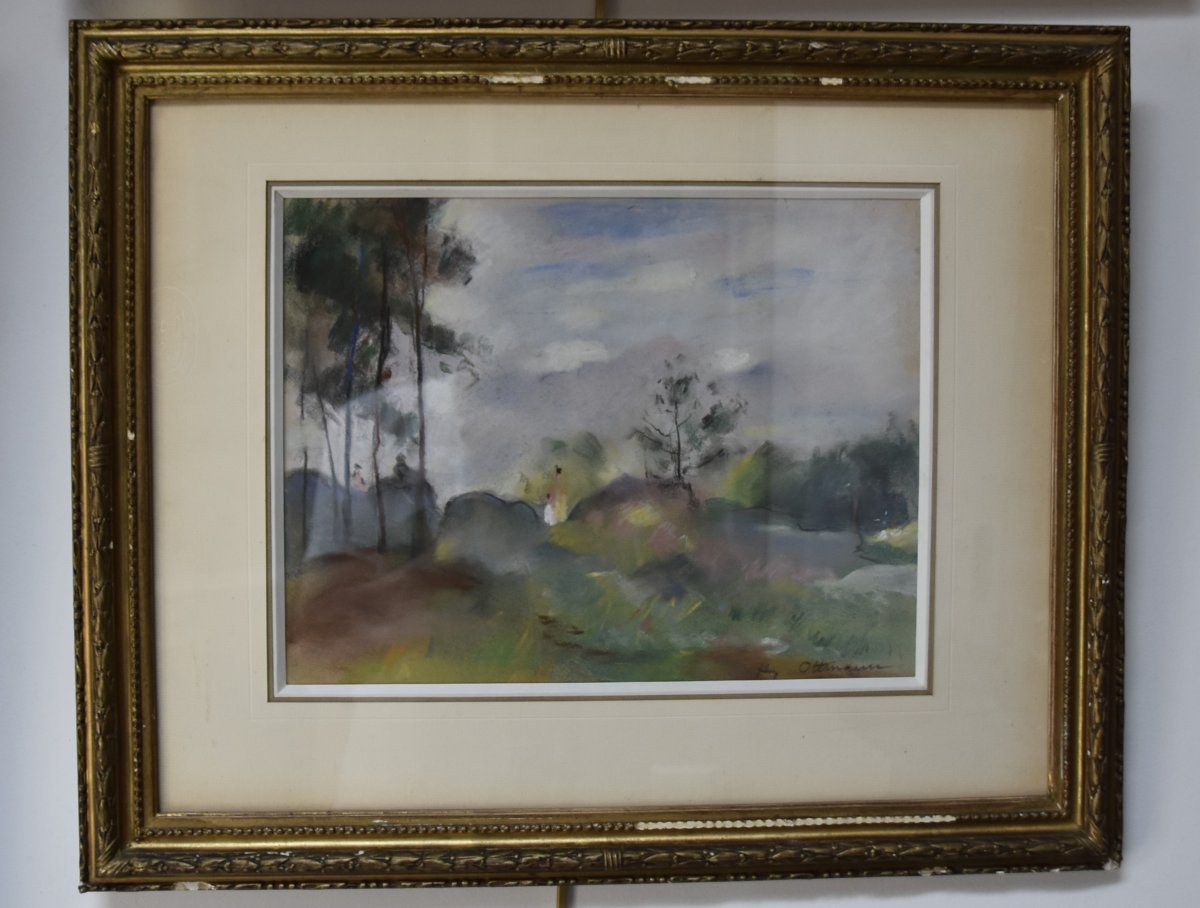 Henry Ottmann (1877–1927) Woods In The Mist, Signed Pastel-photo-2