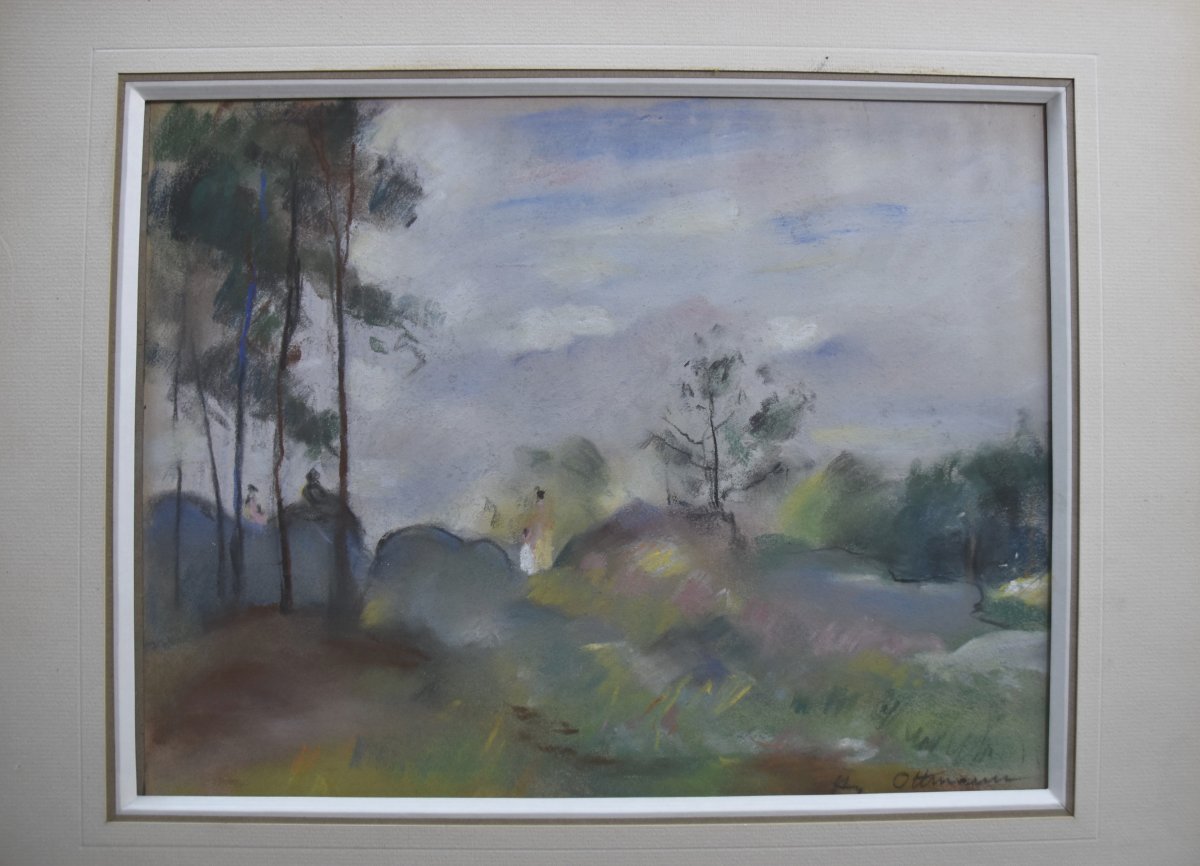 Henry Ottmann (1877–1927) Woods In The Mist, Signed Pastel-photo-4
