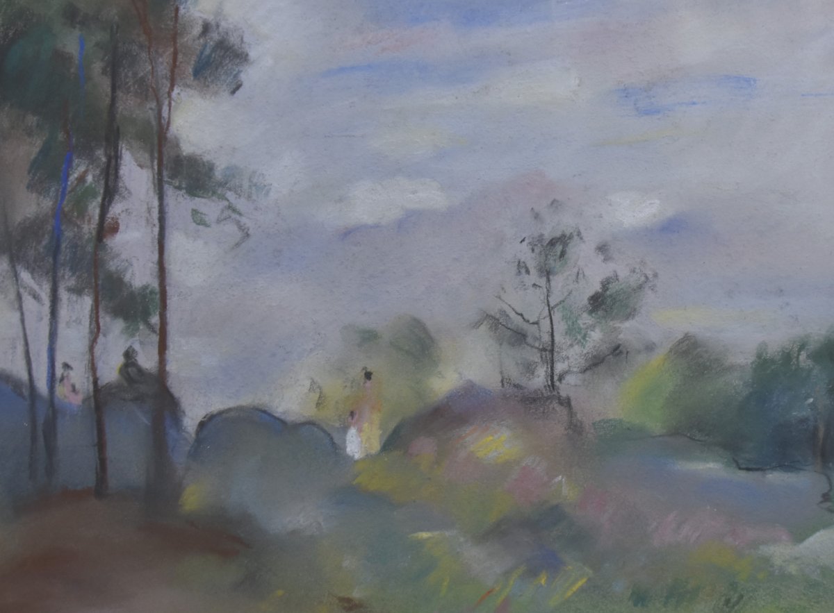 Henry Ottmann (1877–1927) Woods In The Mist, Signed Pastel-photo-1