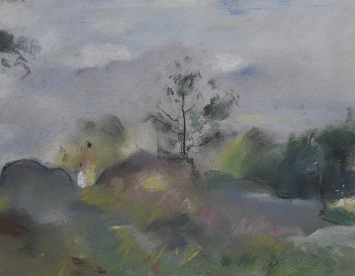 Henry Ottmann (1877–1927) Woods In The Mist, Signed Pastel-photo-2