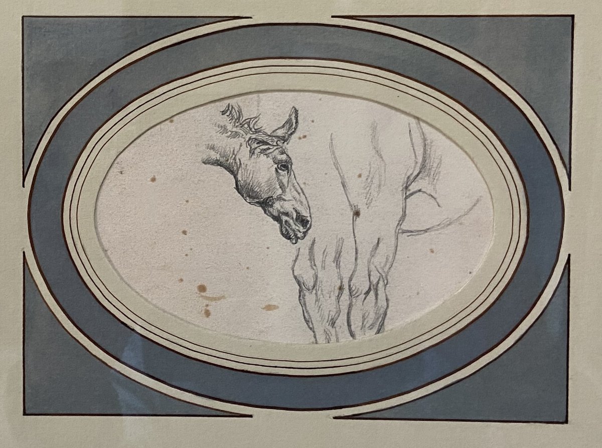 École française du XIXe siècle, études de chevaux et d'un cavalier, deux dessins-photo-4
