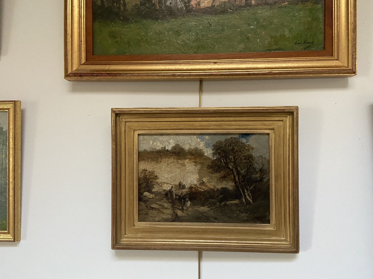 Ecole française vers 1850, Paysage aux promeneurs à Fontainebleau, Huile sur toile-photo-4