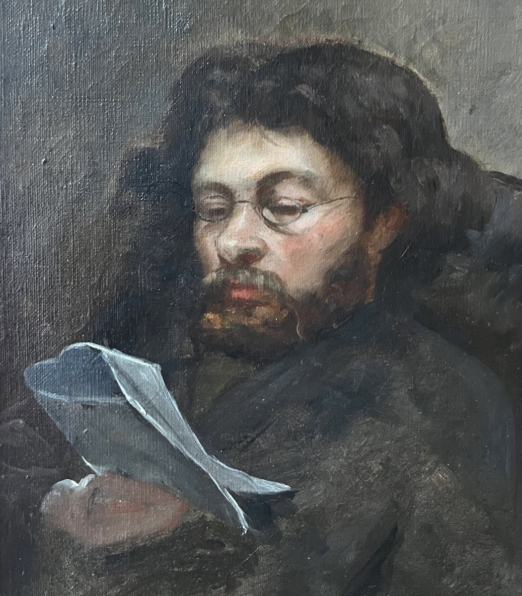 19th-century French School, Portrait Of A Man Reading, Oil On Canvas-photo-4