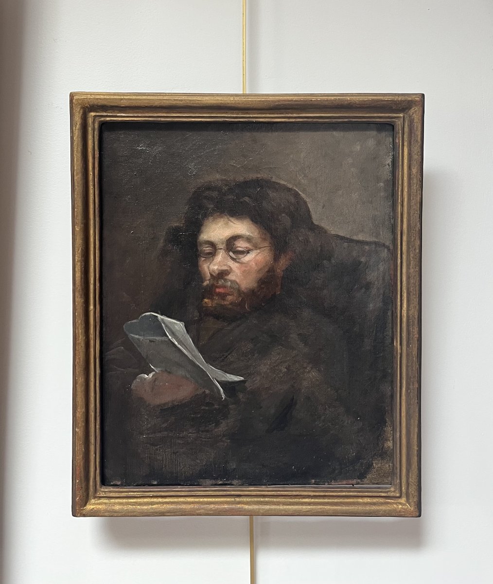19th-century French School, Portrait Of A Man Reading, Oil On Canvas-photo-2