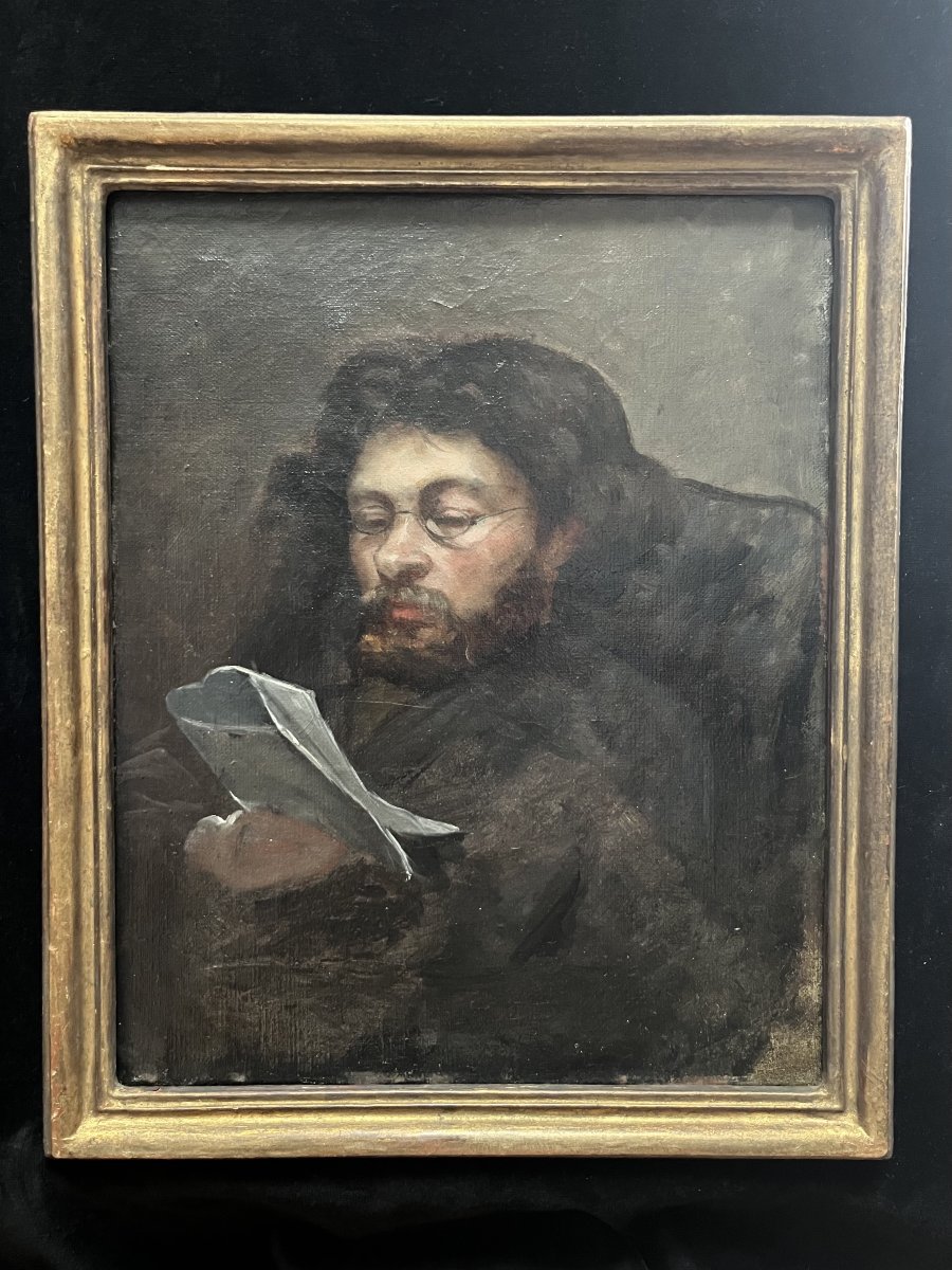 19th-century French School, Portrait Of A Man Reading, Oil On Canvas-photo-6