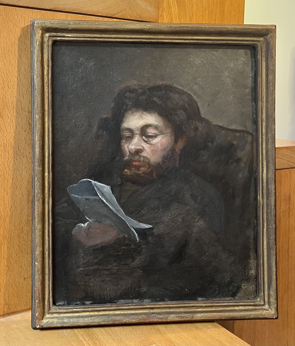 19th-century French School, Portrait Of A Man Reading, Oil On Canvas-photo-7