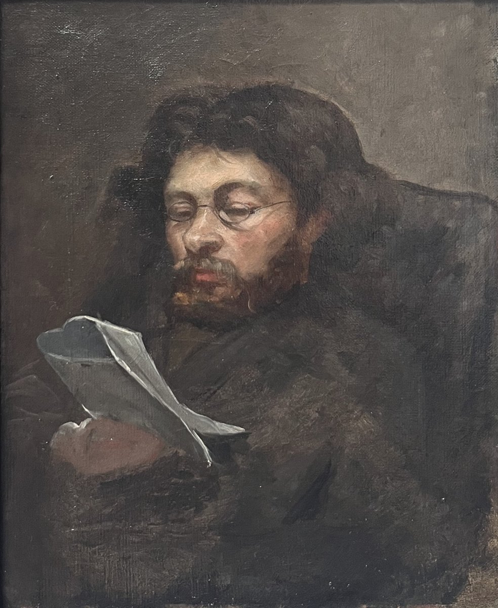 19th-century French School, Portrait Of A Man Reading, Oil On Canvas