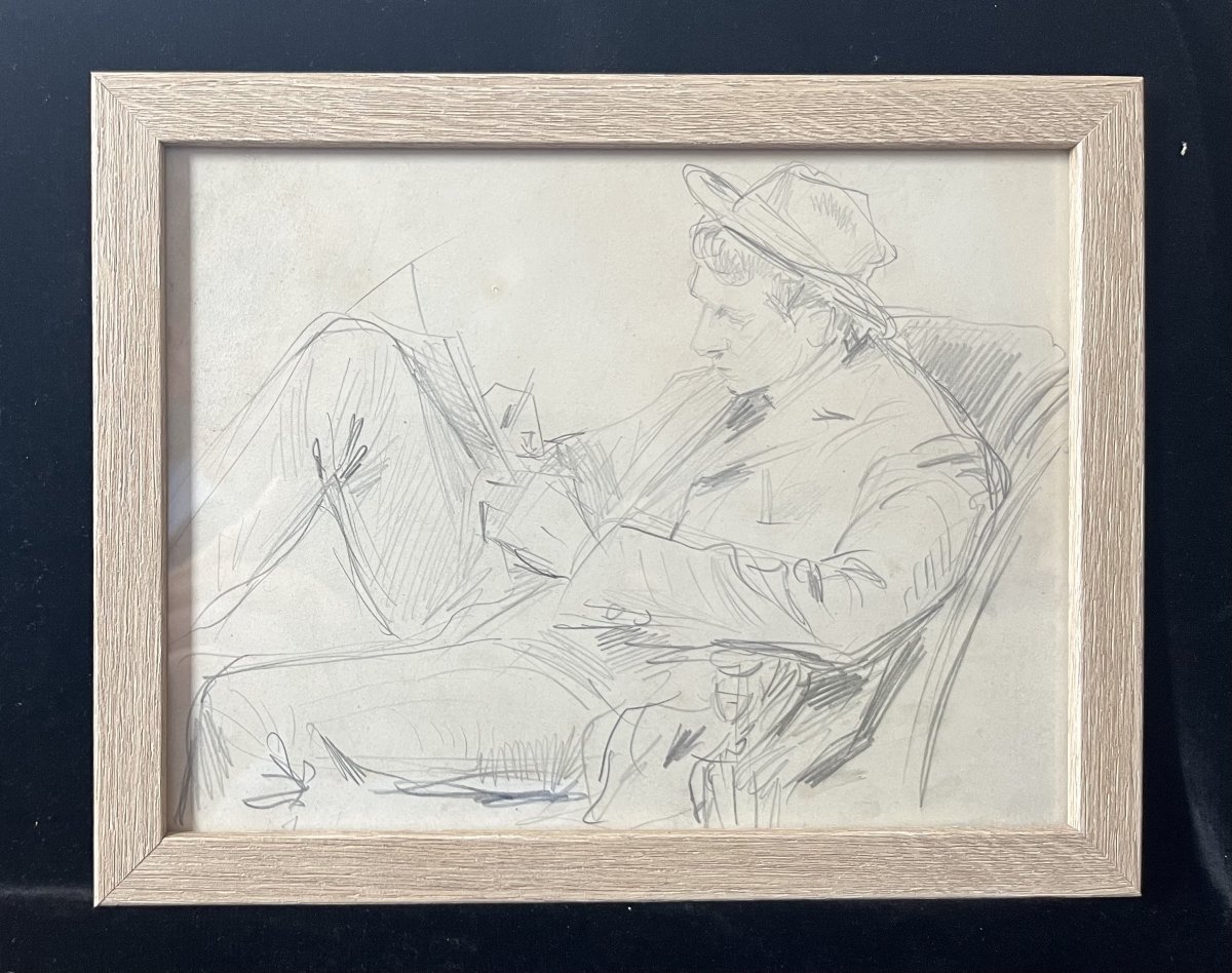 Paul Victor Mathey (1844–1929) Portrait Of His Son Jacques Writing, Drawing-photo-4